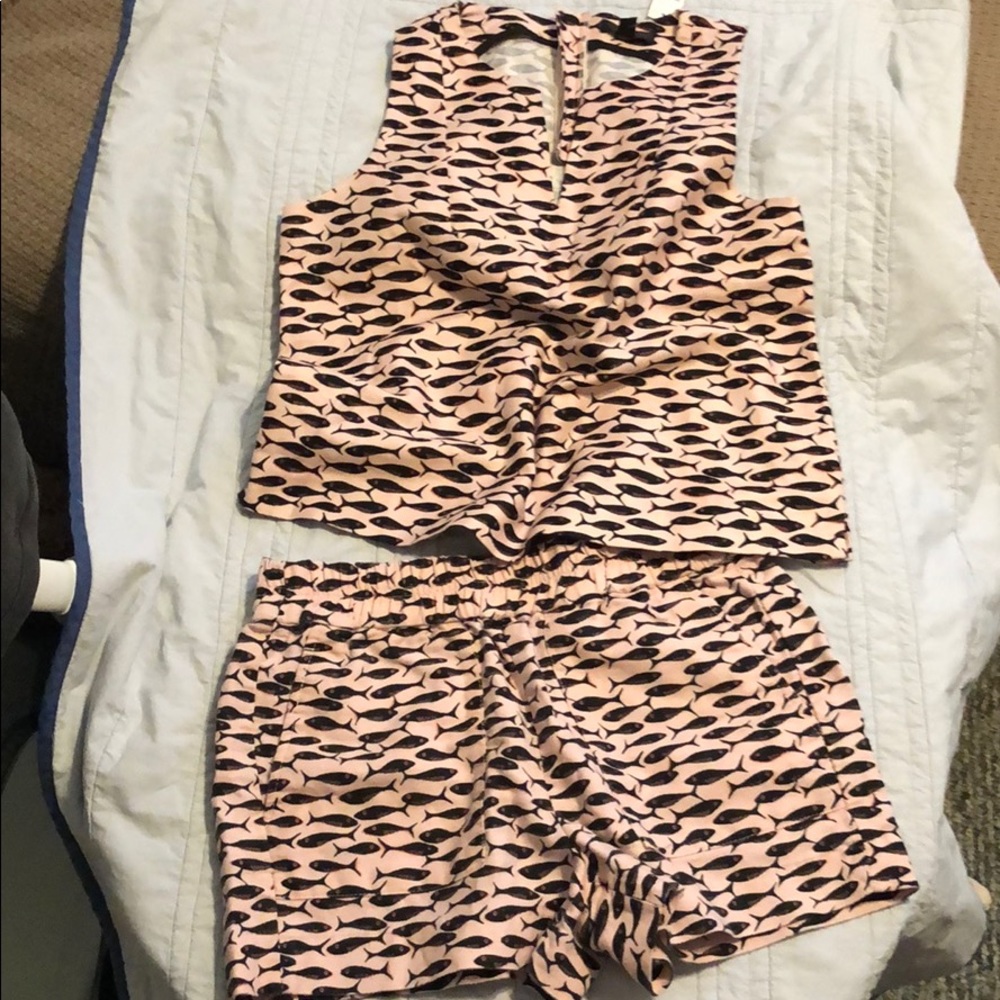 Matching linen fish-print Jcrew shorts + tank